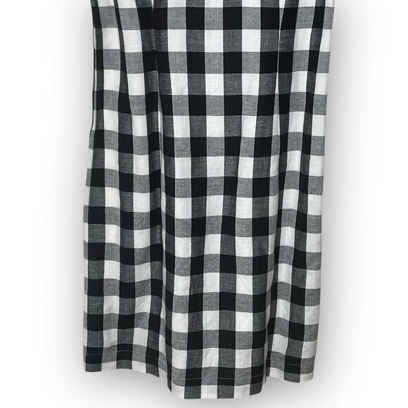 LOFT Gingham Plaid Linen Rayon Button Up Dress Black White V-Neck Women’s Size 2 - Picture 7 of 10